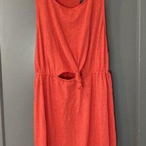 Coral Sleeveless Tank Dress swim cover With Front Tie Cutout Small